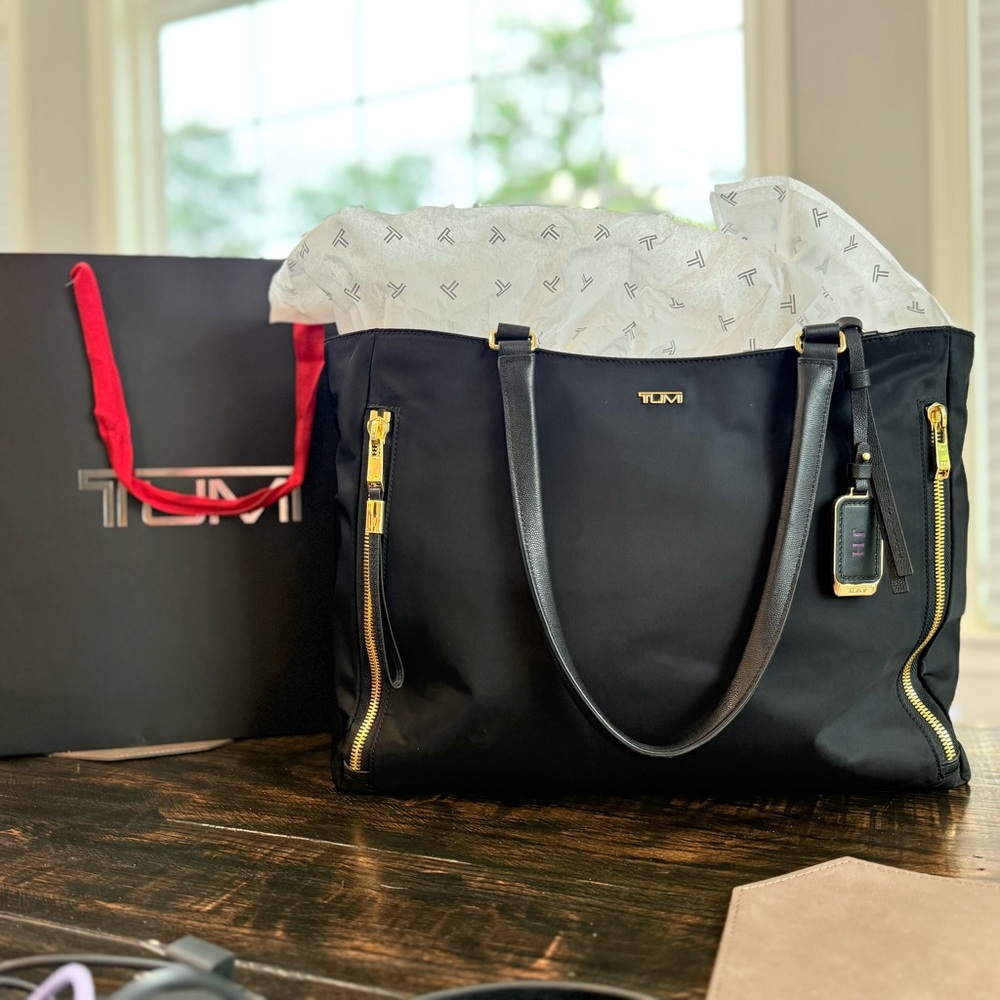 TUMI Black Tote with Gold Accents